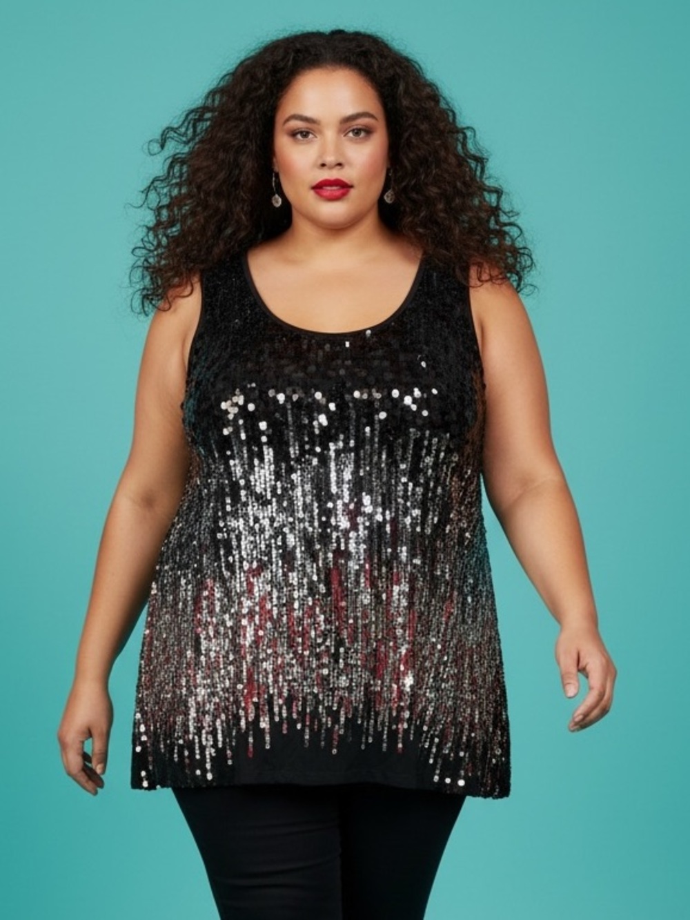 Penningtons Sequin Top Brown Black Silver Size 2X